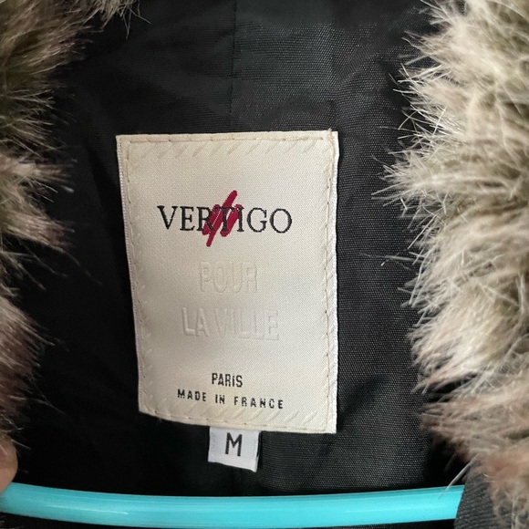 VERTIGO POUR LA VILLE PARIS Made in France Blazer With Fur Around Neck Size M - Picture 3 of 3